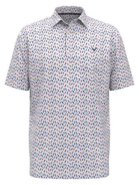 Big & Tall Day All Over Birdie Print Polo (Bright Whit/Regatta) 