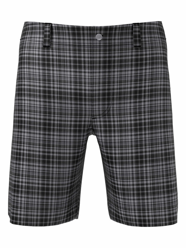 Big & Tall Flat Front Plaid Golf Short (Caviar) 