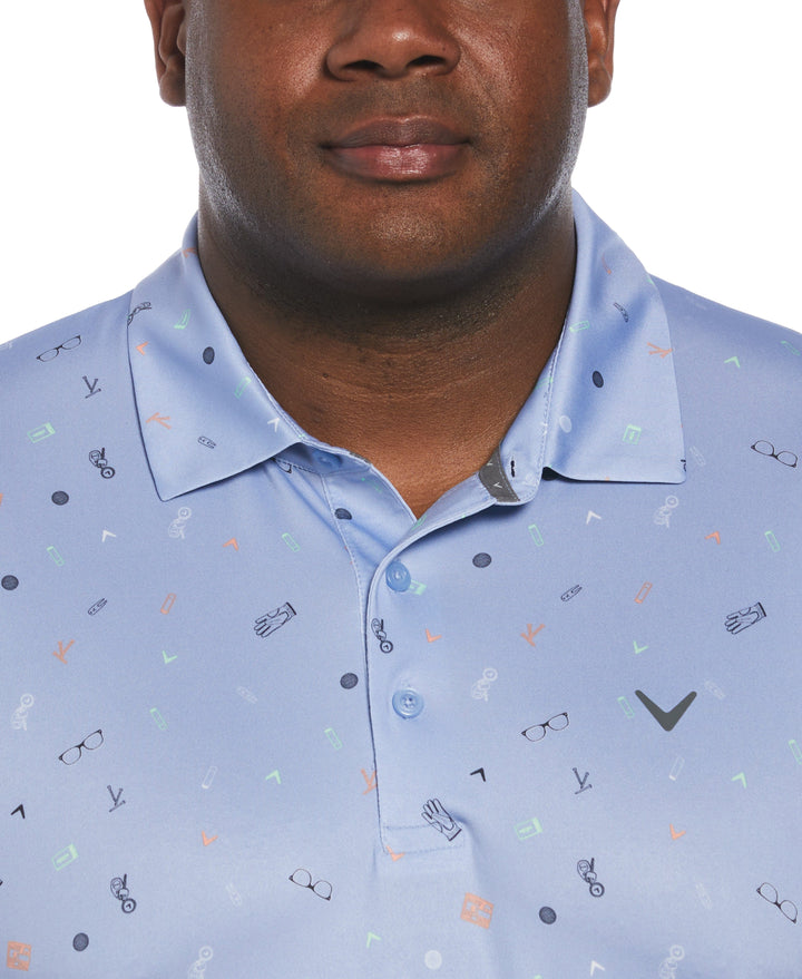 Big & Tall Golf Bag Essentials Print Golf Polo (Chambray) 