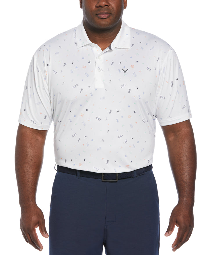 Big & Tall Golf Bag Essentials Print Golf Polo (Bright White) 