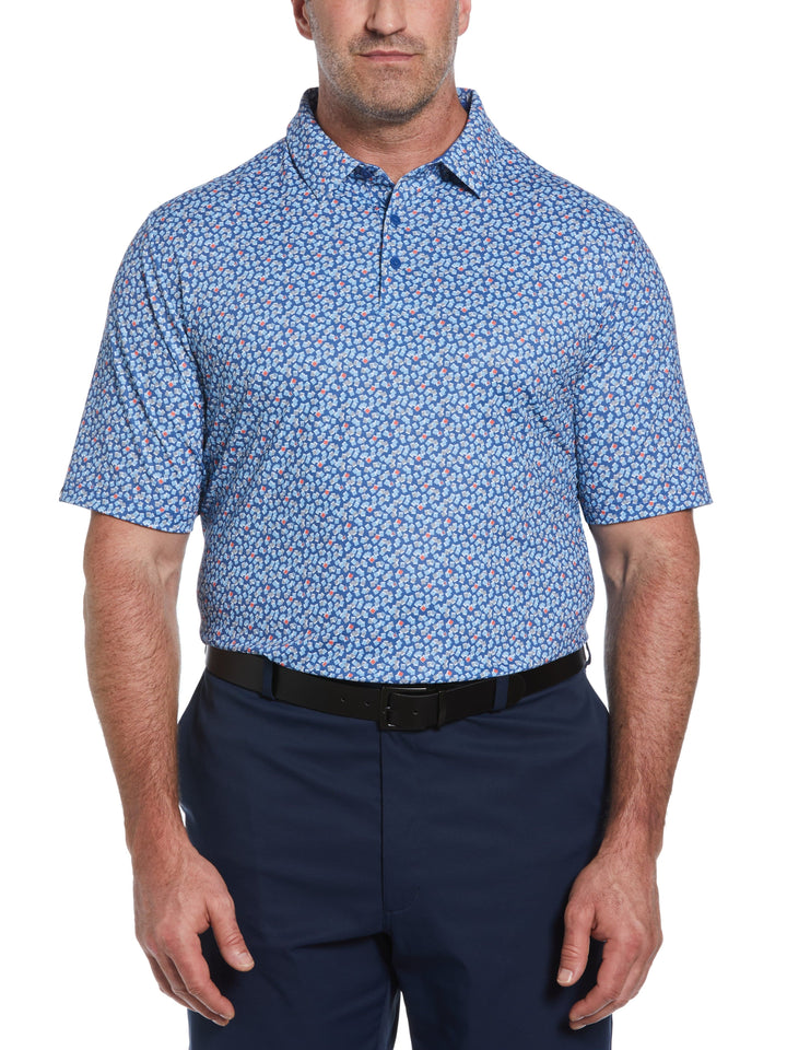 Big & Tall Polaroid Confetti Print Golf Polo (Galaxy Blue) 