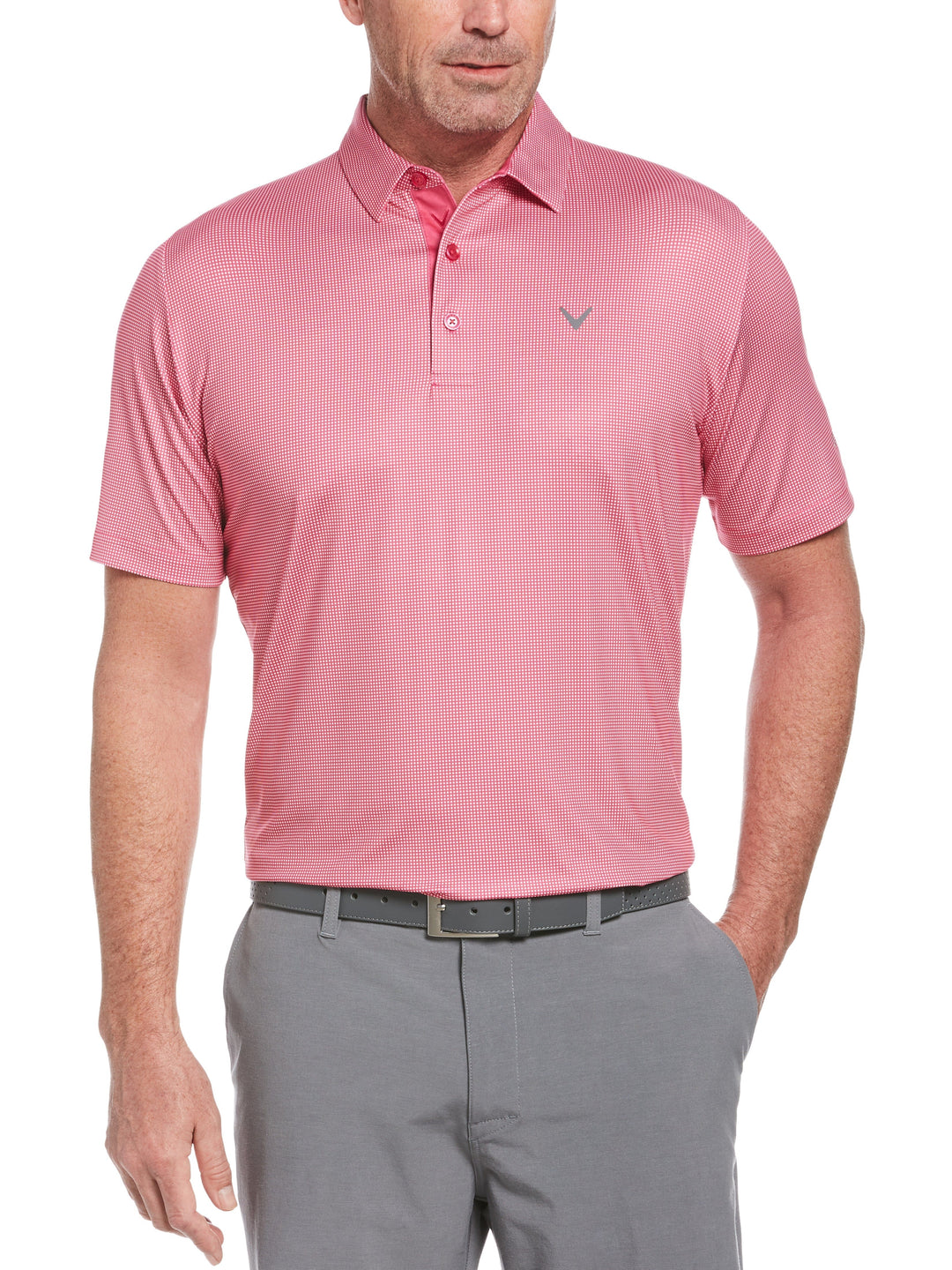 Big & Tall Printed Gingham Swing Tech Polo (Lilac Rose) 