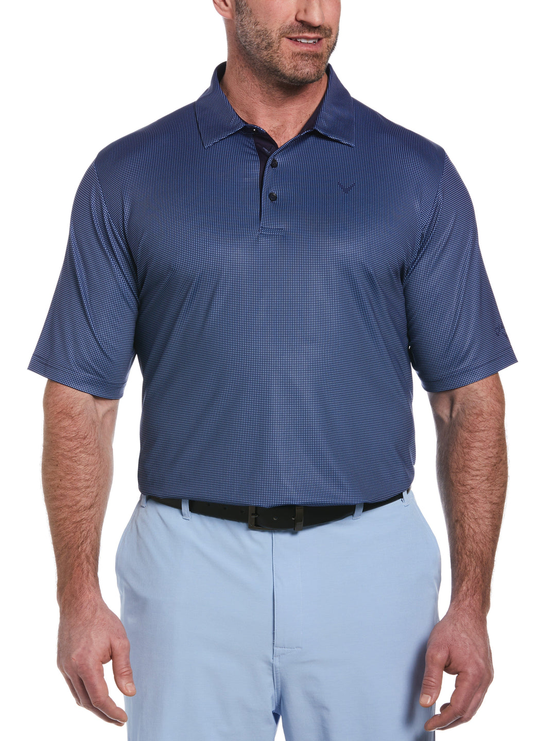 Big & Tall Printed Gingham Swing Tech Polo (Peacoat) 