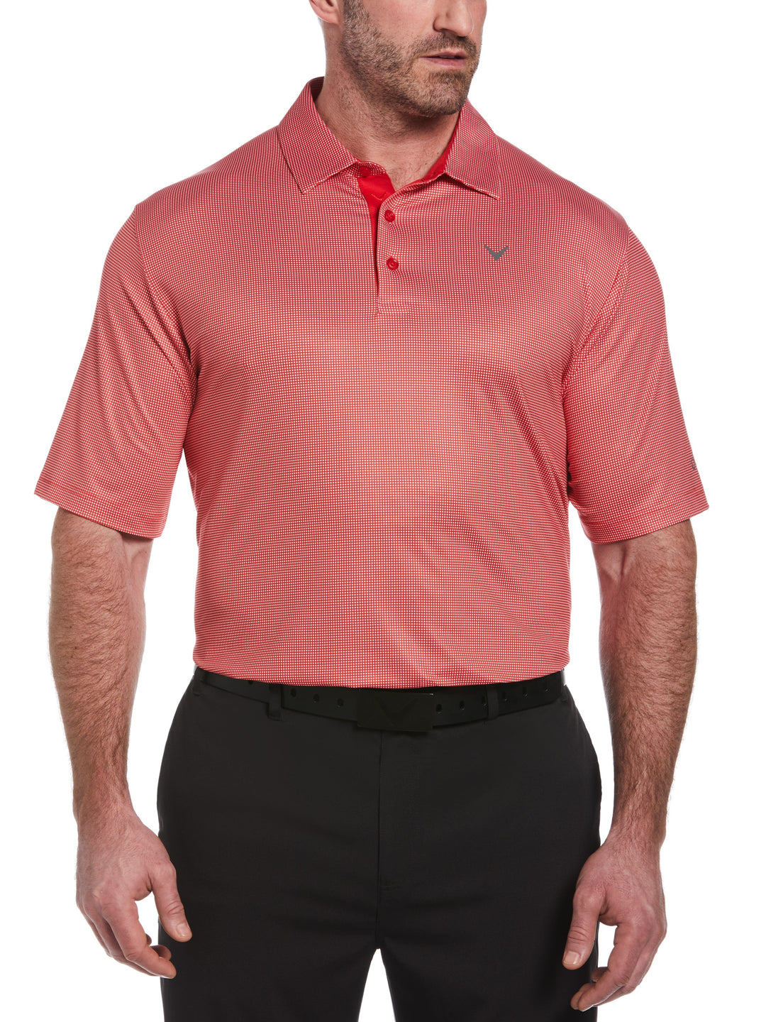 Big & Tall Printed Gingham Swing Tech Polo (Tango Red) 