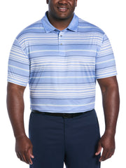 Big & Tall Short Sleeve All Over Stripe Printed Polo  (Azurine) 