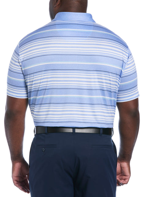 Big & Tall Short Sleeve All Over Stripe Printed Polo  (Azurine) 