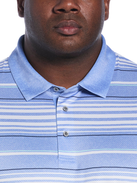 Big & Tall Short Sleeve All Over Stripe Printed Polo  (Azurine) 