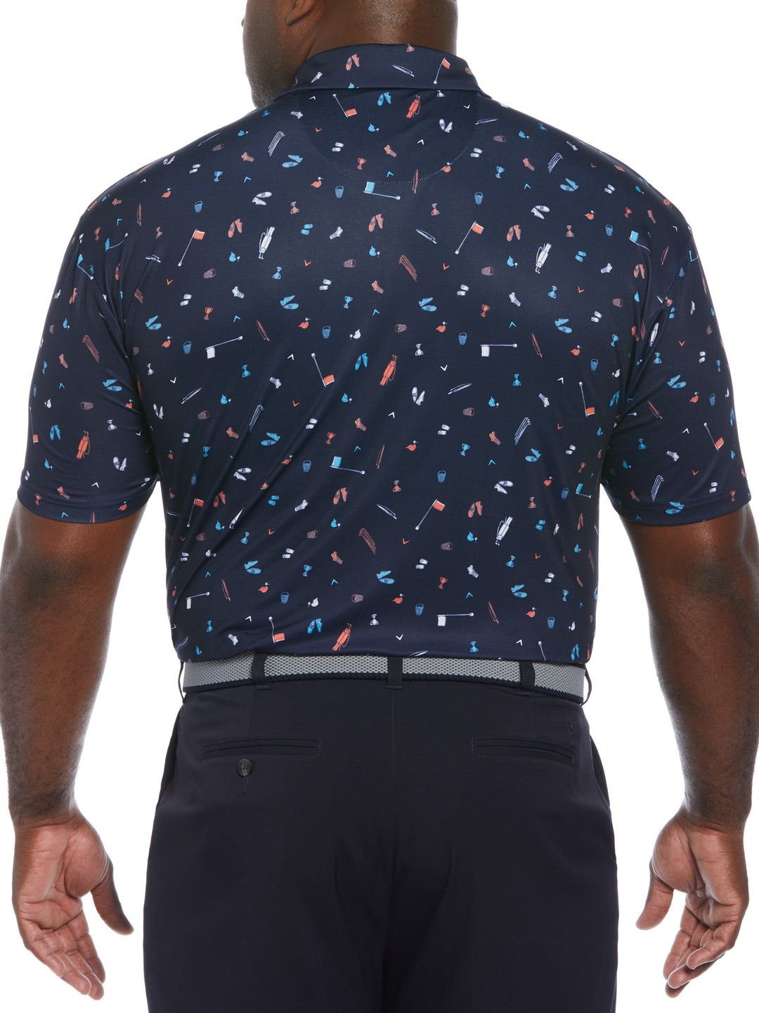 Big & Tall Short Sleeve All Over Tee Time Print Polo (Peacoat) 
