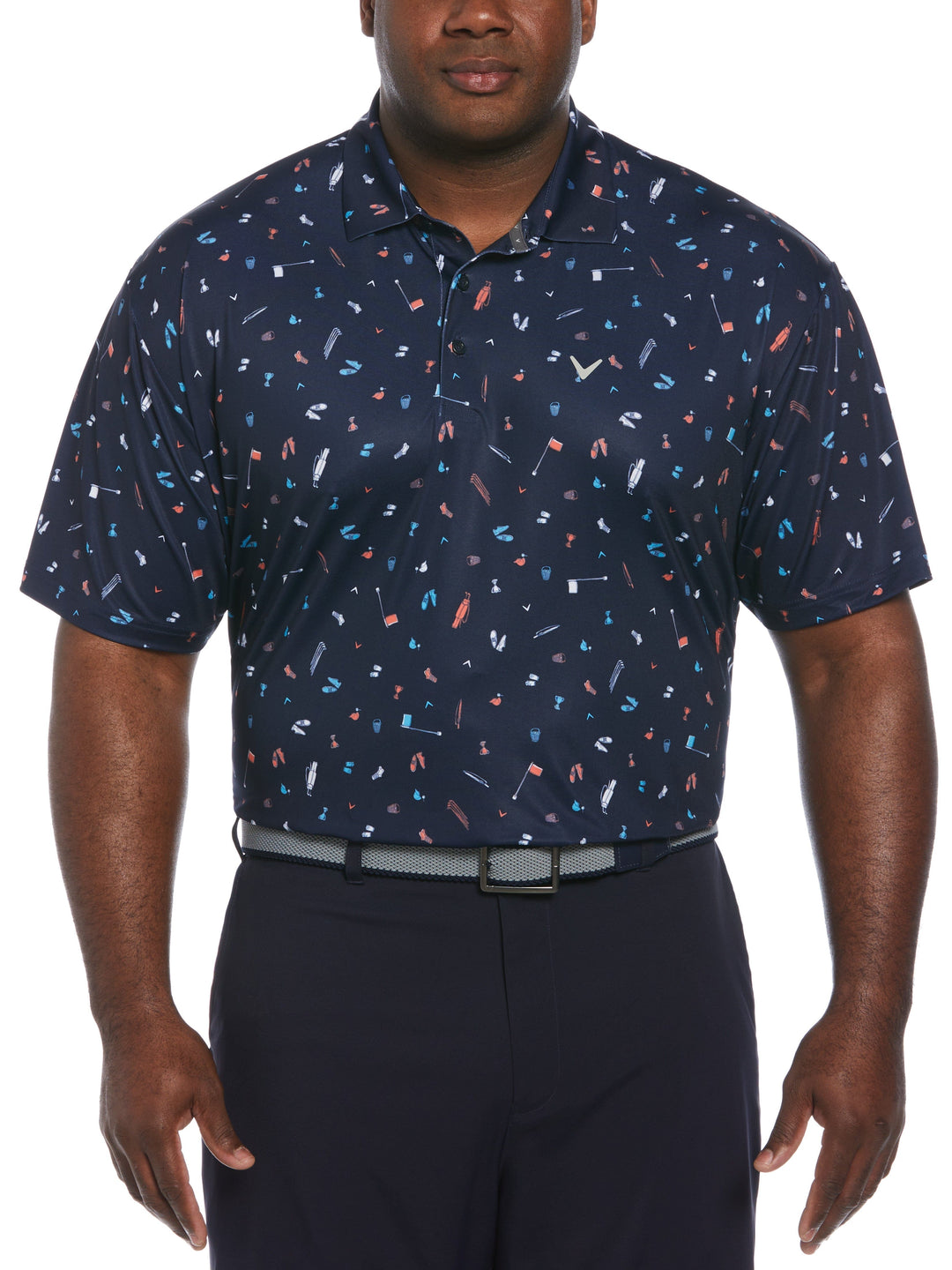 Big & Tall Short Sleeve All Over Tee Time Print Polo (Peacoat) 