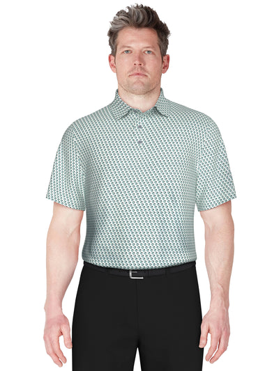 Big & Tall Short Sleeve Stretch Performance Fish Geo Print Polo