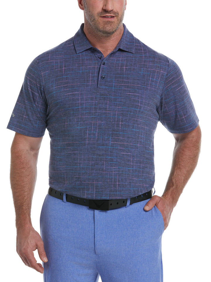 Big & Tall Sun-Worn Texture Print Plaid Golf Polo (Peacoat) 