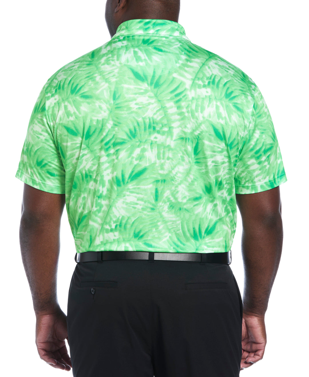 Big & Tall Short Sleeve Tropical  Leaf Print Polo (Gumdrop Green) 