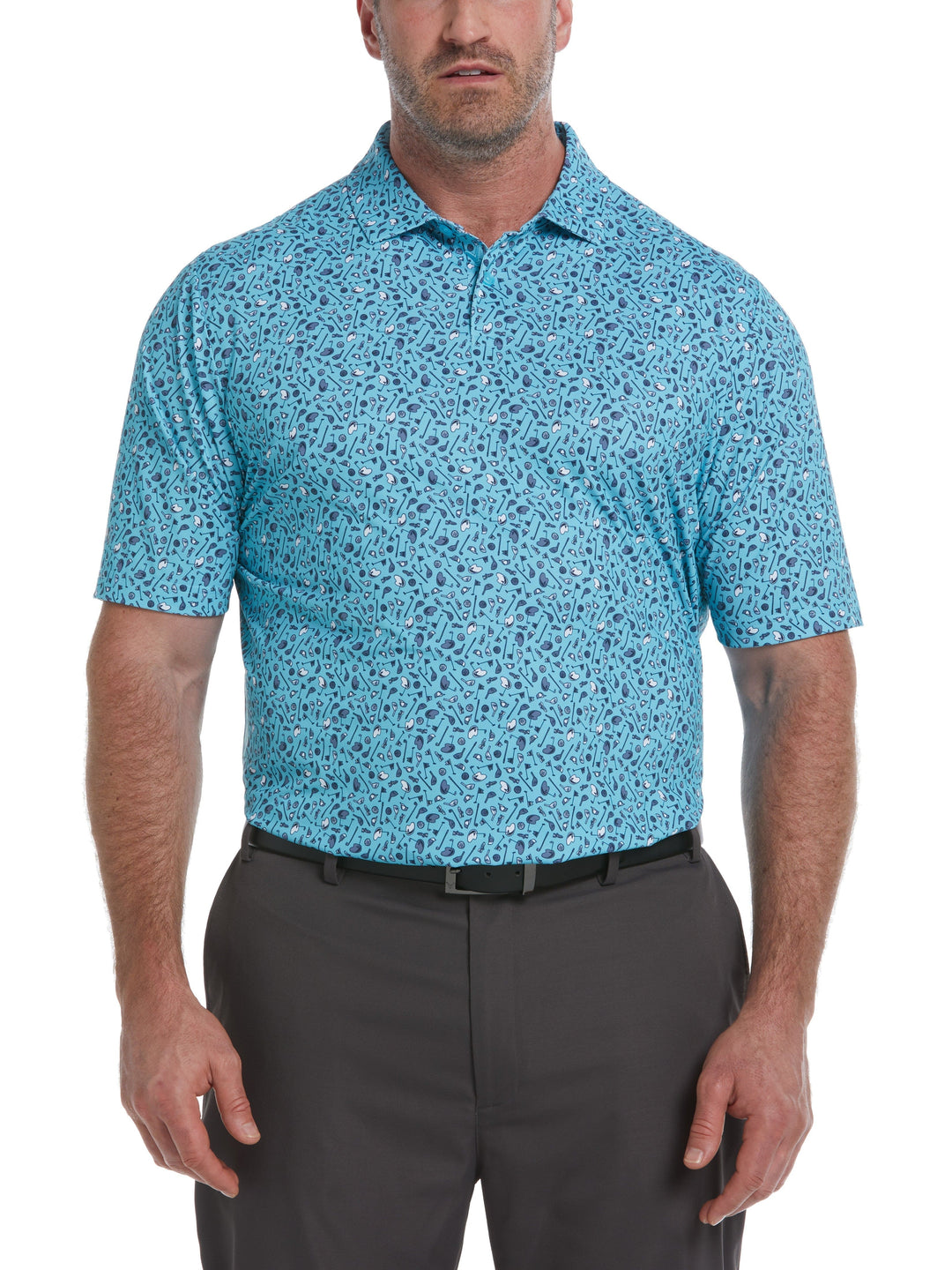 Big & Tall Ventilated Golf Print Golf Polo (Santorini Blue) 