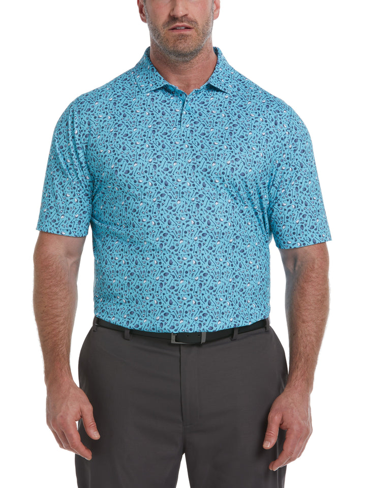 Big & Tall Ventilated Golf Print Golf Polo (Santorini Blue) 