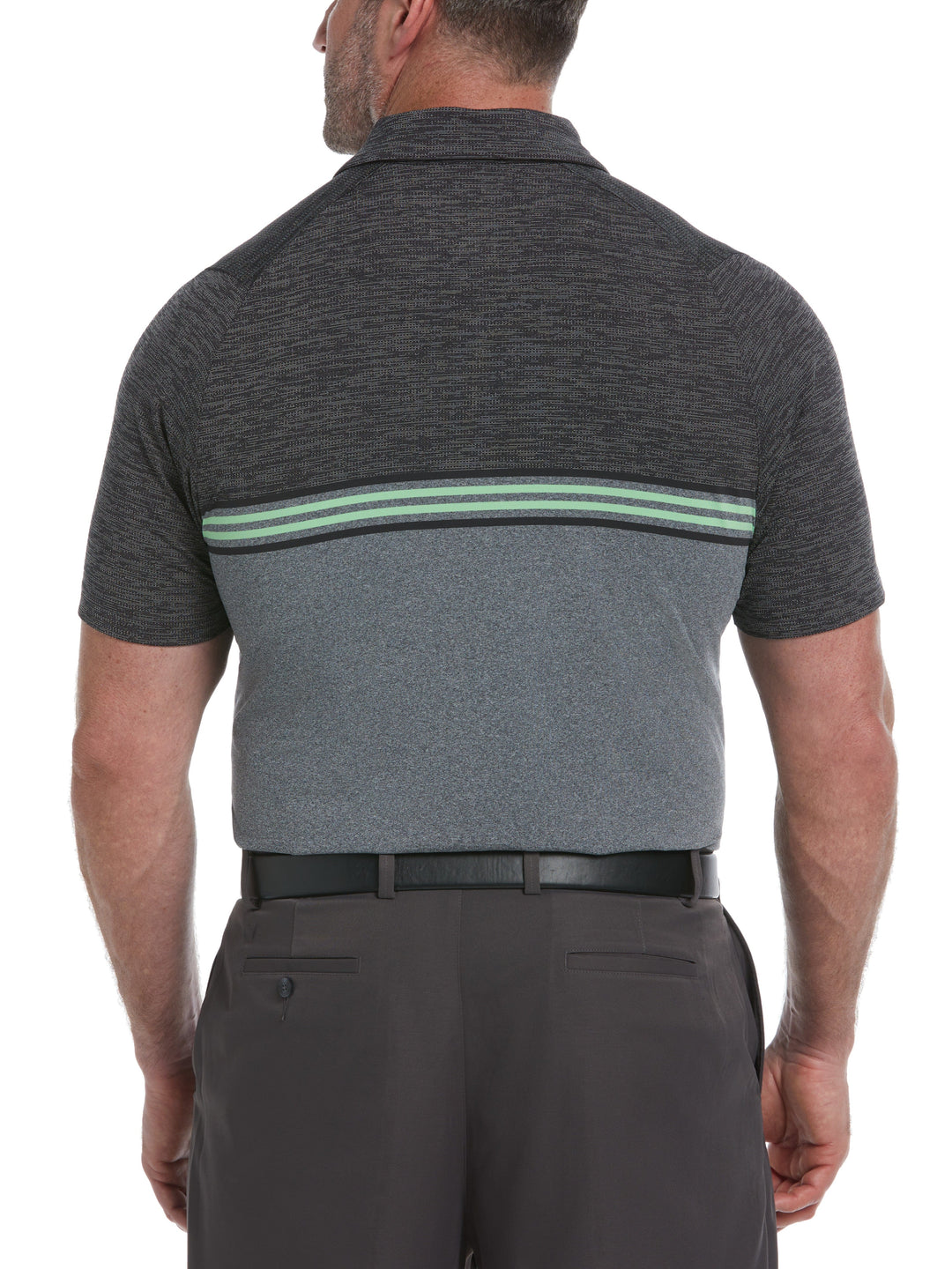 Big & Tall Yarn Dyed Ventilated Jaspe Engineered Stripe Golf Polo (Caviar Heather) 