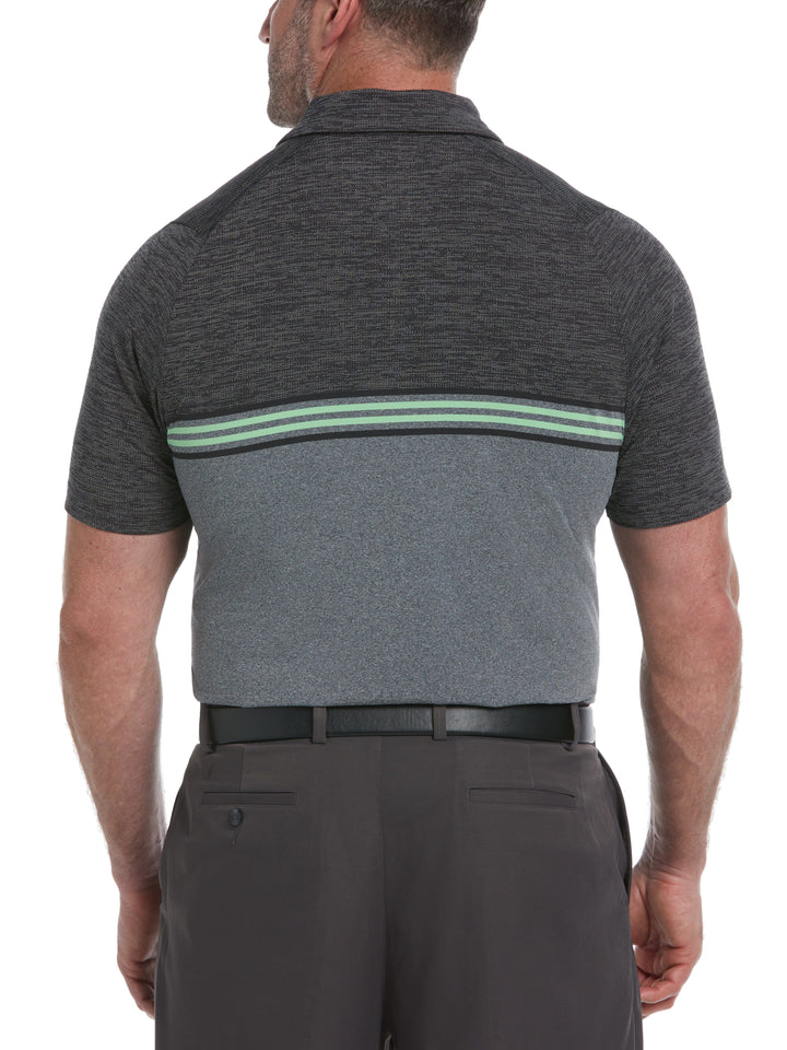Big & Tall Yarn Dyed Ventilated Jaspe Engineered Stripe Golf Polo (Caviar Heather) 