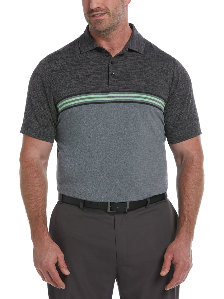 Big & Tall Yarn Dyed Ventilated Jaspe Engineered Stripe Golf Polo (Caviar Heather) 