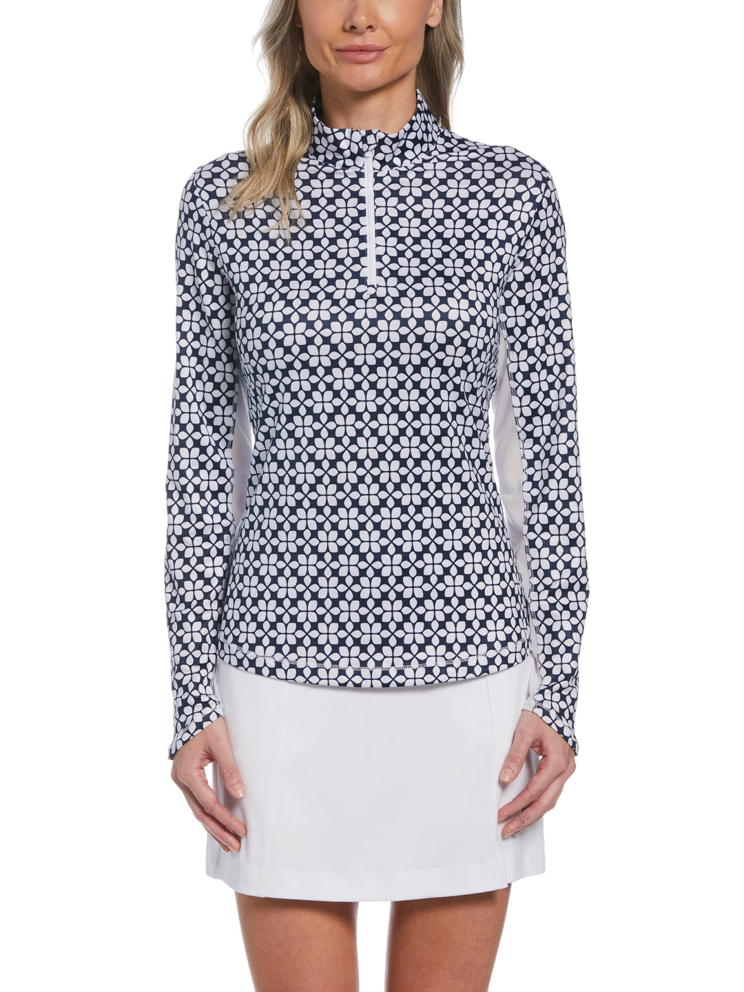 Geo Print Sun Protection Golf Top (Peacoat) 