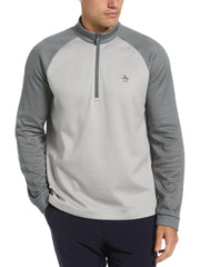 1/4 Zip Raglan Color Block Pullover  (Quiet Gray Heather) 