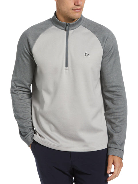 1/4 Zip Raglan Color Block Pullover  (Quiet Gray Heather) 