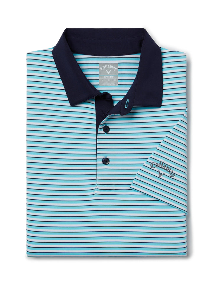 Men's 3-Color Stripe Golf Polo Shirt (Santorini Blue) 