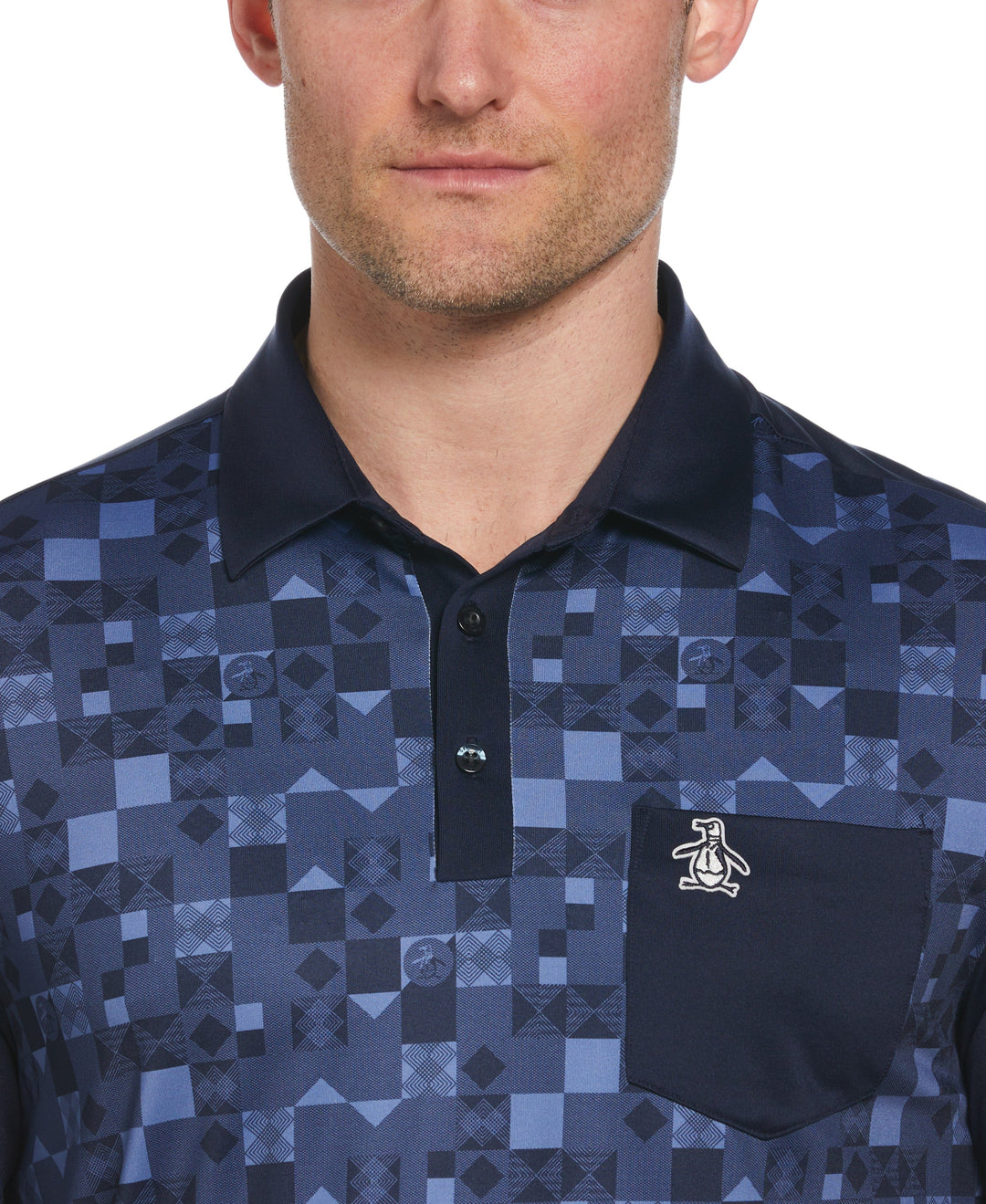 50s Color Block Print Golf Polo Shirt (Black Iris) 