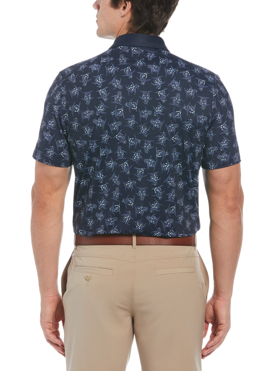 60s Floral Pete Print Short Sleeve Golf Polo Shirt (Black Iris) 