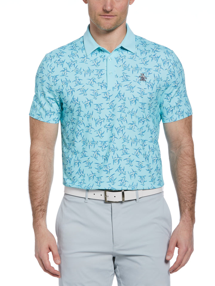 60s Floral Pete Print Short Sleeve Golf Polo Shirt (Tanager Turquoise) 