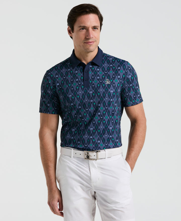 Lattice Cocktail Earl Print Golf Polo (Black Iris) 