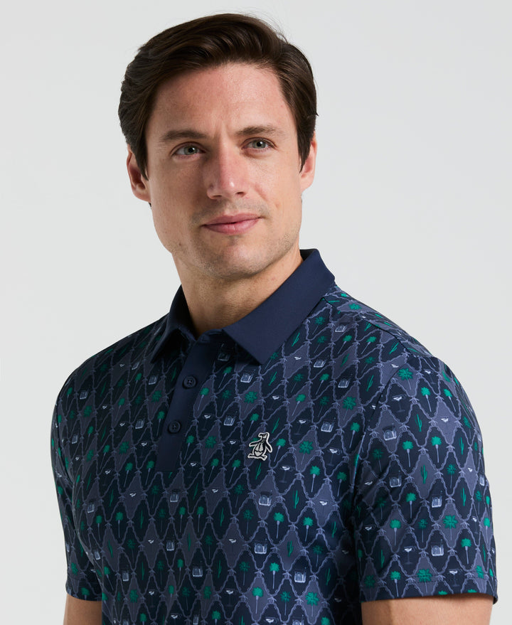 Lattice Cocktail Earl Print Golf Polo (Black Iris) 
