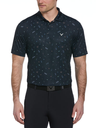 All Over Golf Bag Essenials Print Polo Shirt (Caviar) 