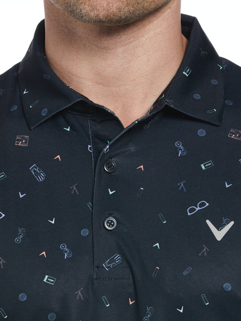 All Over Golf Bag Essenials Print Polo Shirt (Caviar) 