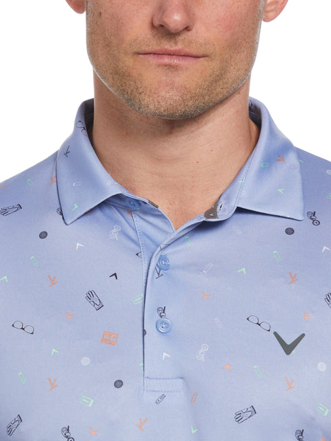 All Over Golf Bag Essenials Print Polo Shirt (Chambray) 