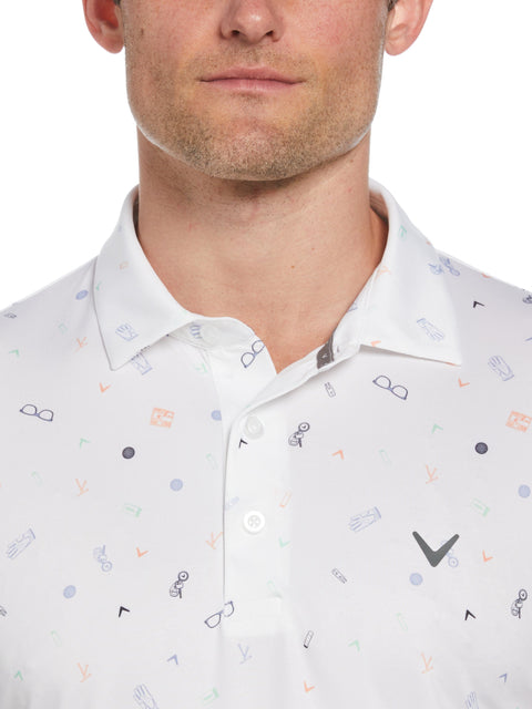 All Over Golf Bag Essenials Print Polo Shirt (Bright White) 