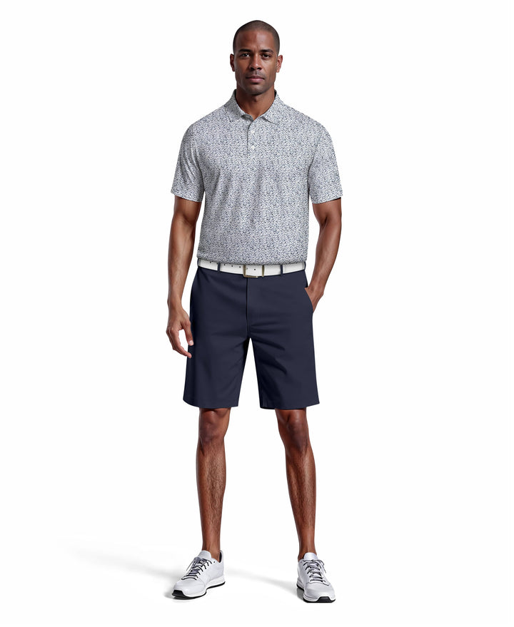 All-Over Micro Floral Print Golf Polo (Bright White) 