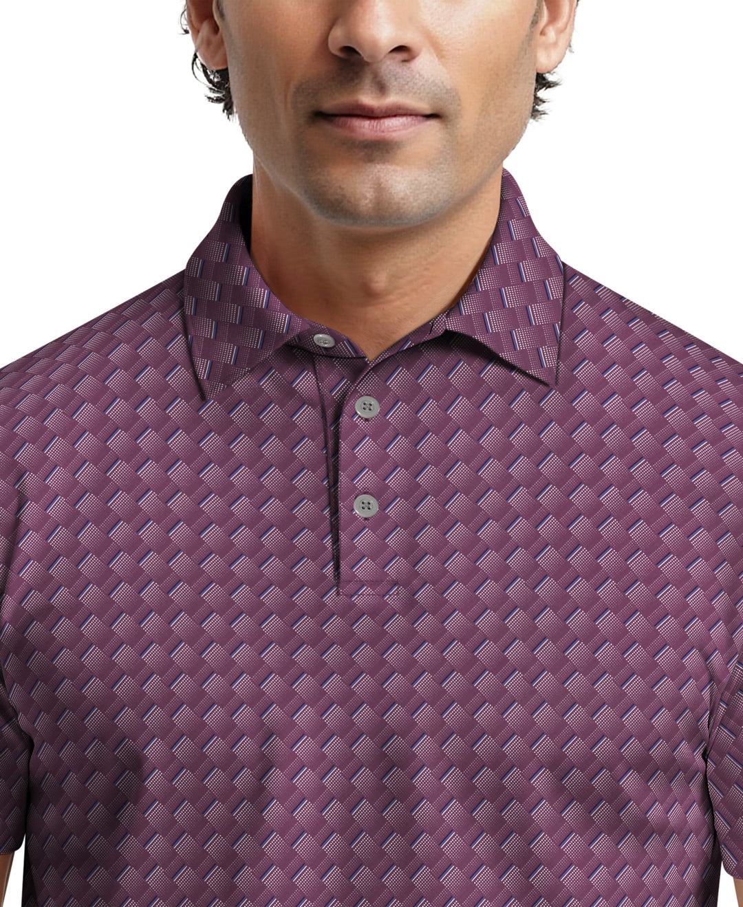 All-Over Motion Geo Print Golf Polo (Dark Purple) 