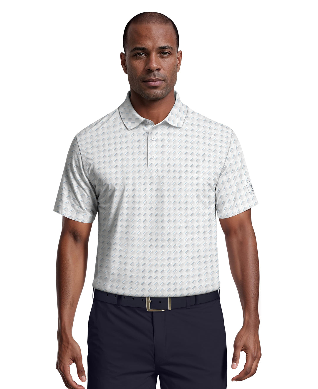 All-Over Motion Geo Print Golf Polo (Bright White) 