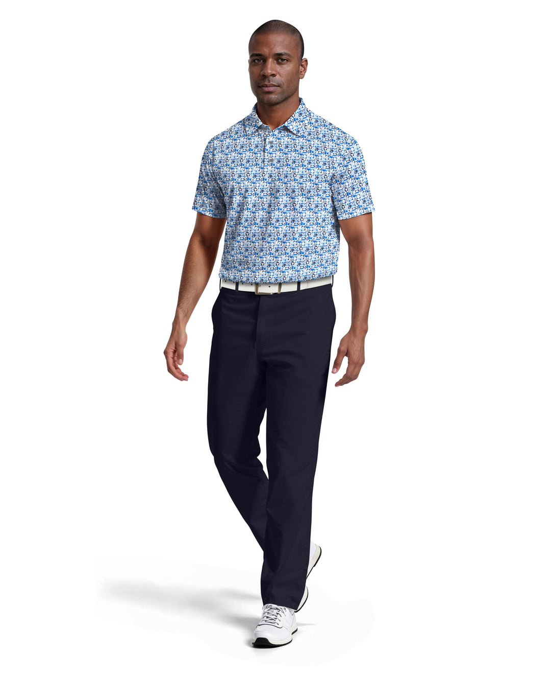 All-Over Novelty Geo Print Golf Polo (Indigo Bunting) 