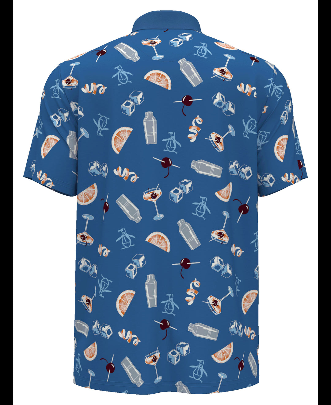 All-Over Oversized Cocktail Print Short Sleeve Golf Polo Shirt (Mediterranian Blue) 