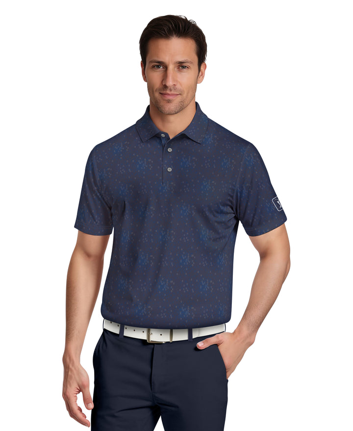 All-Over Tossed Geo Print Golf Polo (Peacoat) 