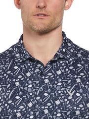 All Over Tropical Print Polo Shirt (Peacoat) 