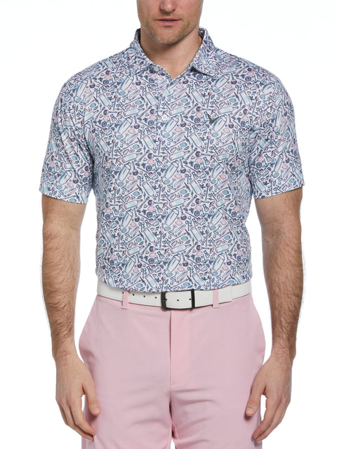 All Over Tropical Print Polo Shirt (Bright White) 