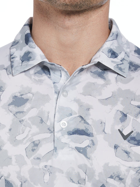 All Over Tye Dye Golf Print Polo Shirt (Bright Wh/Flint Stone) 