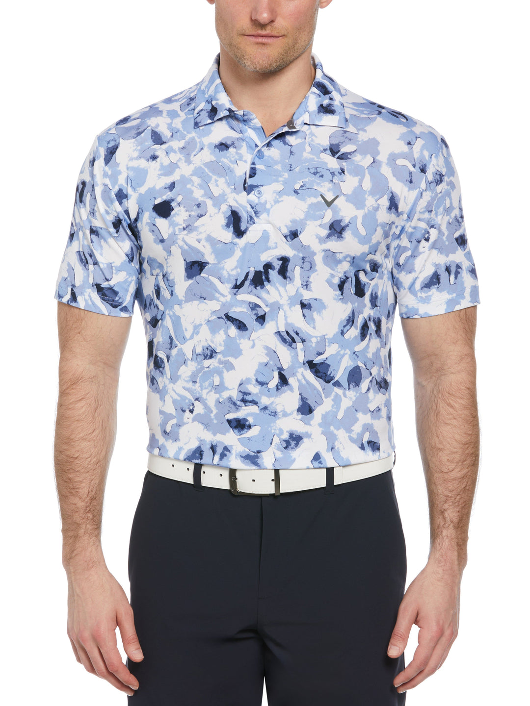 All Over Tye Dye Golf Print Polo Shirt (Chambray) 