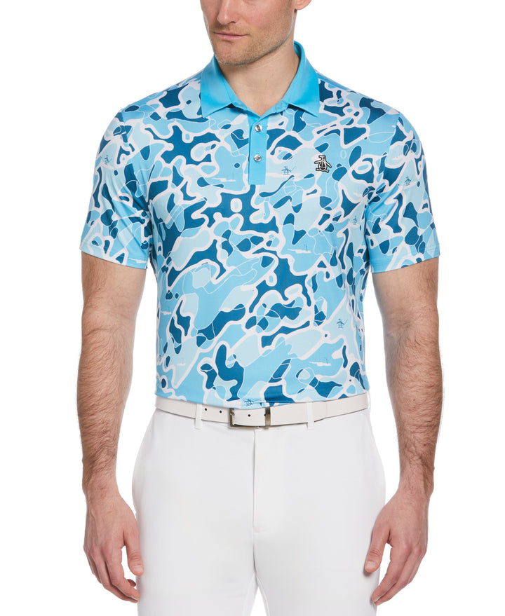 Bunker Print Short Sleeve Golf Polo Shirt (Blue Atoll) 