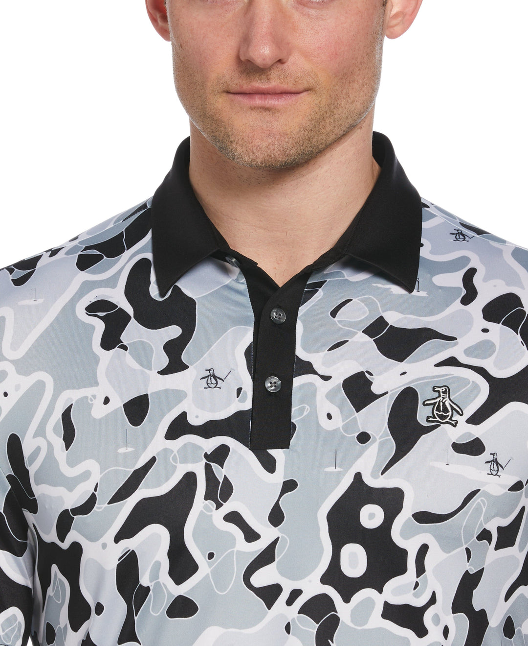 Bunker Print Short Sleeve Golf Polo Shirt (Caviar) 