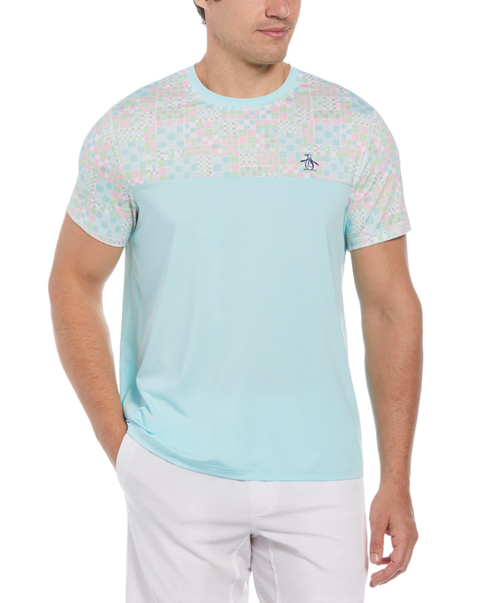 Checkerboard Block Performance Short Sleeve Tennis T-Shirt (Tanager Turquoise) 
