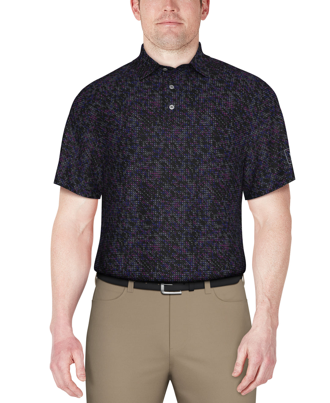 Clustered Geo Print Golf Polo (Caviar) 