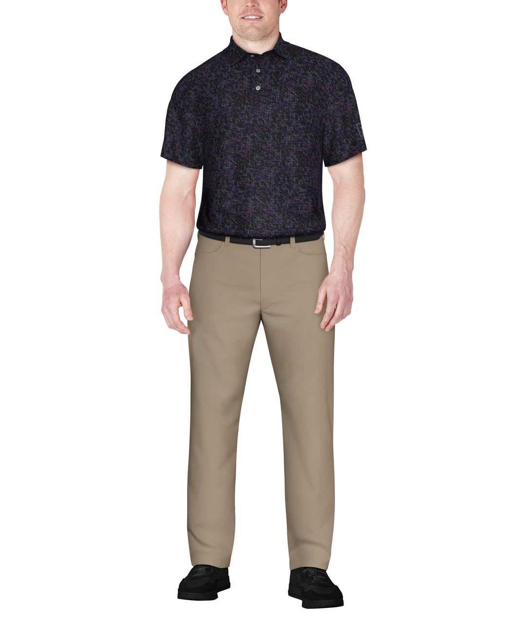 Clustered Geo Print Golf Polo (Caviar) 