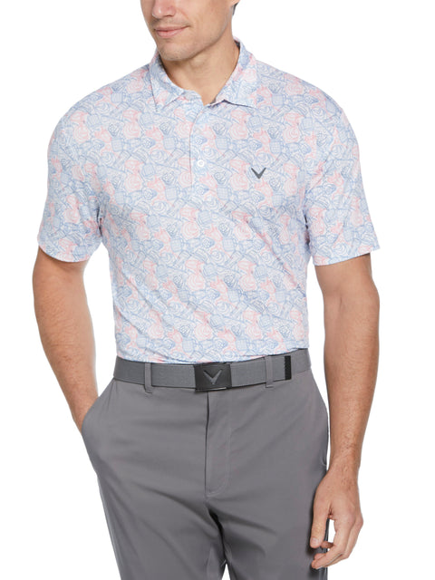 Mens Day On The Course Print Polo (Bright White) 